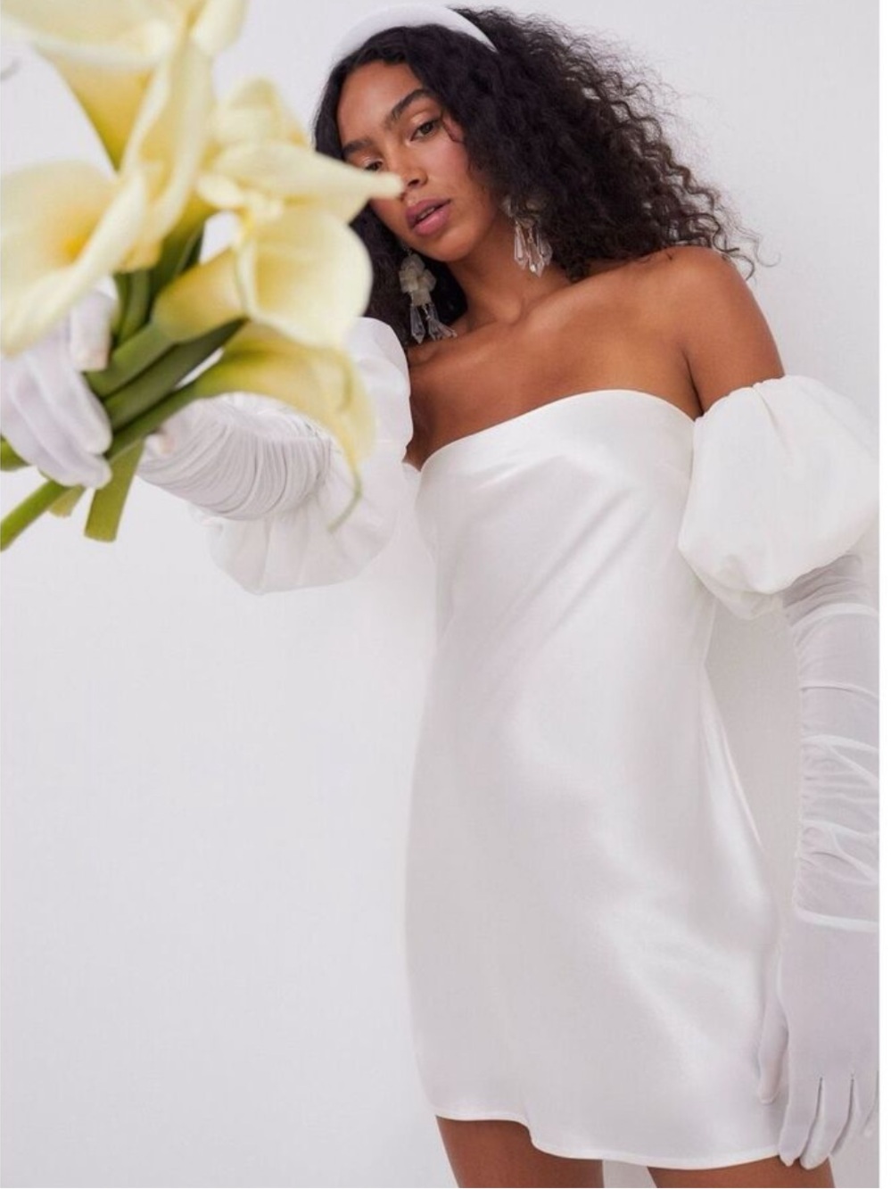 For Love & Lemons Hazel Detachable Puff Sleeve/Gloves Bridal Mini Dress NWT $279 - Picture 4 of 16